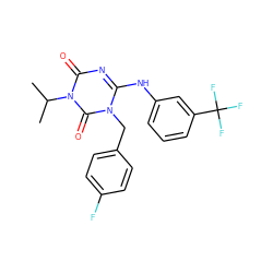 CC(C)n1c(=O)nc(Nc2cccc(C(F)(F)F)c2)n(Cc2ccc(F)cc2)c1=O ZINC000200526431
