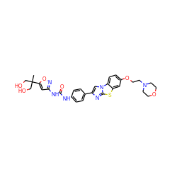 CC(CO)(CO)c1cc(NC(=O)Nc2ccc(-c3cn4c(n3)sc3cc(OCCN5CCOCC5)ccc34)cc2)no1 ZINC000114549462
