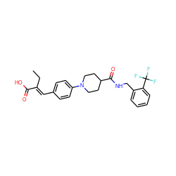 CC/C(=C\c1ccc(N2CCC(C(=O)NCc3ccccc3C(F)(F)F)CC2)cc1)C(=O)O ZINC000653909284