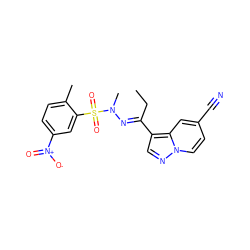 CC/C(=N\N(C)S(=O)(=O)c1cc([N+](=O)[O-])ccc1C)c1cnn2ccc(C#N)cc12 ZINC000082156411