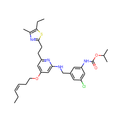 CC/C=C\CCOc1cc(CCc2nc(C)c(CC)s2)nc(NCc2cc(Cl)cc(NC(=O)OC(C)C)c2)c1 ZINC000038155694