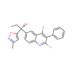 CC[C@@](O)(c1ccc2nc(Cl)c(-c3ccccc3)c(Cl)c2c1)c1cc(C)no1 ZINC001772628199
