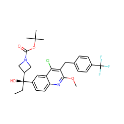 CC[C@@](O)(c1ccc2nc(OC)c(Cc3ccc(C(F)(F)F)cc3)c(Cl)c2c1)C1CN(C(=O)OC(C)(C)C)C1 ZINC001772571301