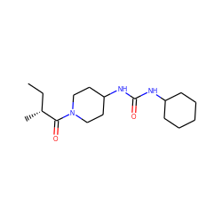 CC[C@@H](C)C(=O)N1CCC(NC(=O)NC2CCCCC2)CC1 ZINC000055409657