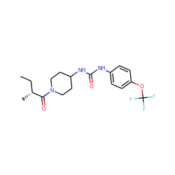 CC[C@@H](C)C(=O)N1CCC(NC(=O)Nc2ccc(OC(F)(F)F)cc2)CC1 ZINC000143301697