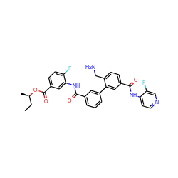 CC[C@@H](C)OC(=O)c1ccc(F)c(NC(=O)c2cccc(-c3cc(C(=O)Nc4ccncc4F)ccc3CN)c2)c1 ZINC000299858193