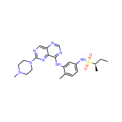 CC[C@@H](C)S(=O)(=O)Nc1ccc(C)c(Nc2ncnc3cnc(N4CCN(C)CC4)nc23)c1 ZINC000166156584