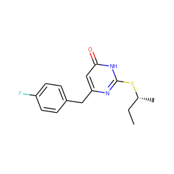 CC[C@@H](C)Sc1nc(Cc2ccc(F)cc2)cc(=O)[nH]1 ZINC000013474596