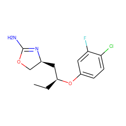 CC[C@@H](C[C@H]1COC(N)=N1)Oc1ccc(Cl)c(F)c1 ZINC000117258518