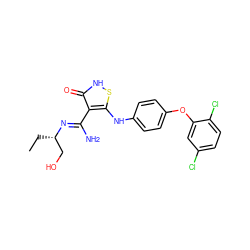 CC[C@@H](CO)/N=C(\N)c1c(Nc2ccc(Oc3cc(Cl)ccc3Cl)cc2)s[nH]c1=O ZINC000034802771