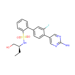 CC[C@@H](CO)NS(=O)(=O)c1ccccc1-c1ccc(-c2cnc(N)nc2)c(F)c1 ZINC000224715063
