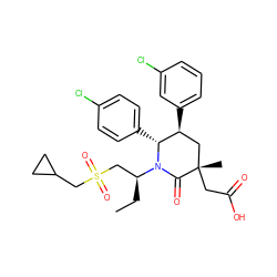 CC[C@@H](CS(=O)(=O)CC1CC1)N1C(=O)[C@@](C)(CC(=O)O)C[C@H](c2cccc(Cl)c2)[C@H]1c1ccc(Cl)cc1 ZINC000103243850
