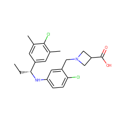 CC[C@@H](Nc1ccc(Cl)c(CN2CC(C(=O)O)C2)c1)c1cc(C)c(Cl)c(C)c1 ZINC000118386231