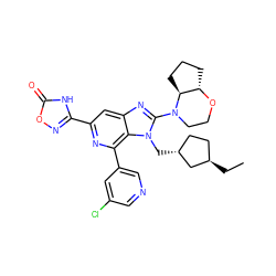 CC[C@@H]1CC[C@@H](Cn2c(N3CCO[C@H]4CCC[C@@H]43)nc3cc(-c4noc(=O)[nH]4)nc(-c4cncc(Cl)c4)c32)C1 ZINC001772655732