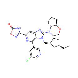 CC[C@@H]1CC[C@H](Cn2c(N3CCO[C@@H]4CCC[C@H]43)nc3cc(-c4noc(=O)[nH]4)nc(-c4cncc(Cl)c4)c32)C1 ZINC000219413325