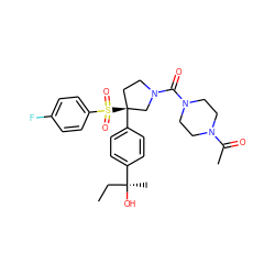 CC[C@](C)(O)c1ccc([C@]2(S(=O)(=O)c3ccc(F)cc3)CCN(C(=O)N3CCN(C(C)=O)CC3)C2)cc1 ZINC001772636704