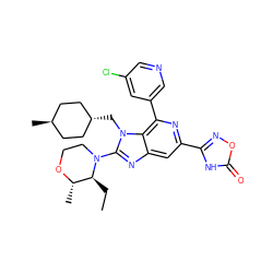 CC[C@H]1[C@H](C)OCCN1c1nc2cc(-c3noc(=O)[nH]3)nc(-c3cncc(Cl)c3)c2n1C[C@H]1CC[C@H](C)CC1 ZINC001772630432