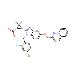 CC1(C)[C@@H](C(=O)O)[C@H]1c1nc2cc(OCc3ccc4ccccc4n3)ccc2n1Cc1ccc(Br)cc1F ZINC000226107623