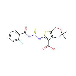 CC1(C)Cc2c(sc(NC(=S)NC(=O)c3ccccc3F)c2C(=O)O)CO1 ZINC000199229868