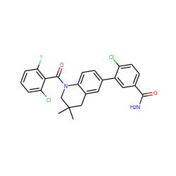 CC1(C)Cc2cc(-c3cc(C(N)=O)ccc3Cl)ccc2N(C(=O)c2c(F)cccc2Cl)C1 ZINC000211156644