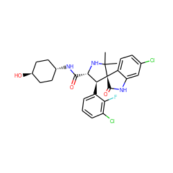 CC1(C)N[C@@H](C(=O)N[C@H]2CC[C@H](O)CC2)[C@H](c2cccc(Cl)c2F)[C@]12C(=O)Nc1cc(Cl)ccc12 ZINC000299837642