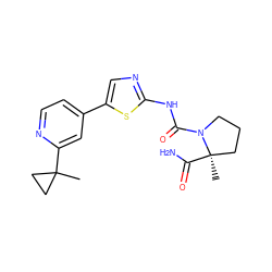 CC1(c2cc(-c3cnc(NC(=O)N4CCC[C@@]4(C)C(N)=O)s3)ccn2)CC1 ZINC000098194508