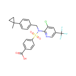CC1(c2ccc(CN(c3ncc(C(F)(F)F)cc3Cl)S(=O)(=O)c3ccc(C(=O)O)cc3)cc2)CC1 ZINC000113157229