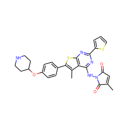 CC1=CC(=O)N(Nc2nc(-c3cccs3)nc3sc(-c4ccc(OC5CCNCC5)cc4)c(C)c23)C1=O ZINC000231585456