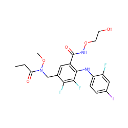 CCC(=O)N(Cc1cc(C(=O)NOCCO)c(Nc2ccc(I)cc2F)c(F)c1F)OC ZINC000096175819