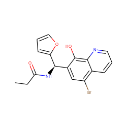 CCC(=O)N[C@@H](c1ccco1)c1cc(Br)c2cccnc2c1O ZINC000036380875