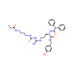 CCC(=O)NCCCCNC(=O)NC(=N)NCCC[C@@H](NC(=O)C(c1ccccc1)c1ccccc1)C(=O)NCc1ccc(O)cc1 ZINC000653808734