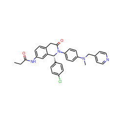 CCC(=O)Nc1ccc2c(c1)[C@@H](c1ccc(Cl)cc1)N(c1ccc(N(C)Cc3ccncc3)cc1)C(=O)C2 ZINC000118786859