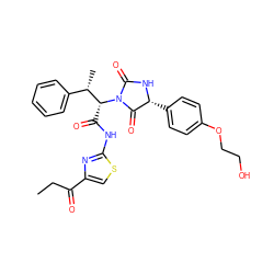 CCC(=O)c1csc(NC(=O)[C@H]([C@@H](C)c2ccccc2)N2C(=O)N[C@H](c3ccc(OCCO)cc3)C2=O)n1 ZINC000043203214