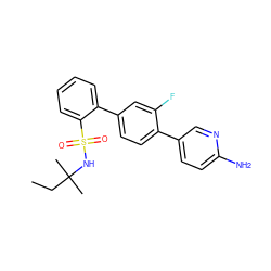 CCC(C)(C)NS(=O)(=O)c1ccccc1-c1ccc(-c2ccc(N)nc2)c(F)c1 ZINC000224800771