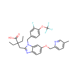 CCC(CC)(Cc1nc2ccc(OCc3ccc(C)cn3)cc2n1Cc1ccc(OC(F)(F)F)c(F)c1)C(=O)O ZINC000218198118