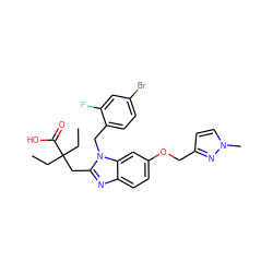 CCC(CC)(Cc1nc2ccc(OCc3ccn(C)n3)cc2n1Cc1ccc(Br)cc1F)C(=O)O ZINC000218279651