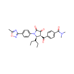 CCC(CC)[C@@H]1[C@H](C(=O)c2ccc(C(=O)N(C)C)cc2)C(=O)C(=O)N1c1ccc(-c2noc(C)n2)cc1 ZINC000139267527