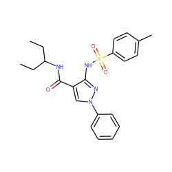 CCC(CC)NC(=O)c1cn(-c2ccccc2)nc1NS(=O)(=O)c1ccc(C)cc1 ZINC000073163917