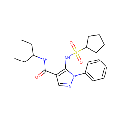 CCC(CC)NC(=O)c1cnn(-c2ccccc2)c1NS(=O)(=O)C1CCCC1 ZINC000073195983