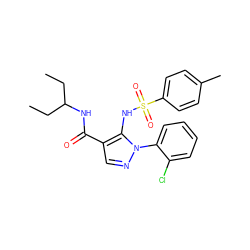 CCC(CC)NC(=O)c1cnn(-c2ccccc2Cl)c1NS(=O)(=O)c1ccc(C)cc1 ZINC000073165271