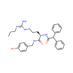 CCC/N=C(/N)NCCC[C@@H](NC(=O)C(c1ccccc1)c1ccccc1)C(=O)NCc1ccc(O)cc1 ZINC000040900443