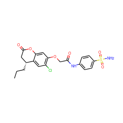CCC[C@@H]1CC(=O)Oc2cc(OCC(=O)Nc3ccc(S(N)(=O)=O)cc3)c(Cl)cc21 ZINC000169308122