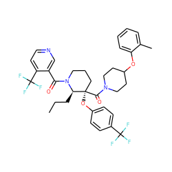 CCC[C@H]1N(C(=O)c2cnccc2C(F)(F)F)CCC[C@@]1(Oc1ccc(C(F)(F)F)cc1)C(=O)N1CCC(Oc2ccccc2C)CC1 ZINC000653853290