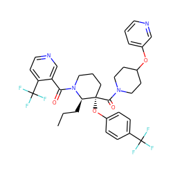 CCC[C@H]1N(C(=O)c2cnccc2C(F)(F)F)CCC[C@@]1(Oc1ccc(C(F)(F)F)cc1)C(=O)N1CCC(Oc2cccnc2)CC1 ZINC000653841663