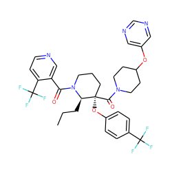 CCC[C@H]1N(C(=O)c2cnccc2C(F)(F)F)CCC[C@@]1(Oc1ccc(C(F)(F)F)cc1)C(=O)N1CCC(Oc2cncnc2)CC1 ZINC000653851670