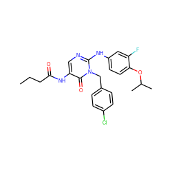 CCCC(=O)Nc1cnc(Nc2ccc(OC(C)C)c(F)c2)n(Cc2ccc(Cl)cc2)c1=O ZINC001772578866