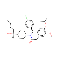CCCC[C@@](C)(O)C1CCC(N2C(=O)Cc3cc(OC)c(OC(C)C)cc3[C@@H]2c2ccc(Cl)cc2)CC1 ZINC000169708322