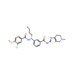 CCCC[C@@H](NC(=O)c1ccc(OC)c(Cl)c1)c1cccc(C(=O)Nc2nc3c(s2)CN(C)CC3)c1 ZINC000200018567
