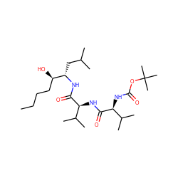 CCCC[C@@H](O)[C@H](CC(C)C)NC(=O)[C@@H](NC(=O)[C@@H](NC(=O)OC(C)(C)C)C(C)C)C(C)C ZINC000013779837