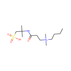 CCCC[N+](C)(C)CCC(=O)NC(C)(C)CS(=O)(=O)O ZINC000002239807
